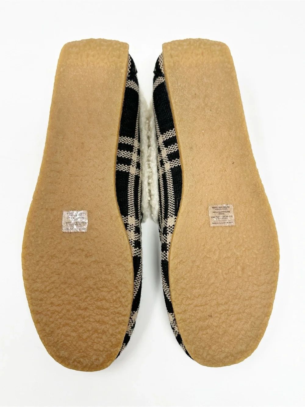 Rothy’s The Slipper Black Camel Plaid Loafer Sherpa Lined Merino Wool Size 7 - Picture 6 of 11